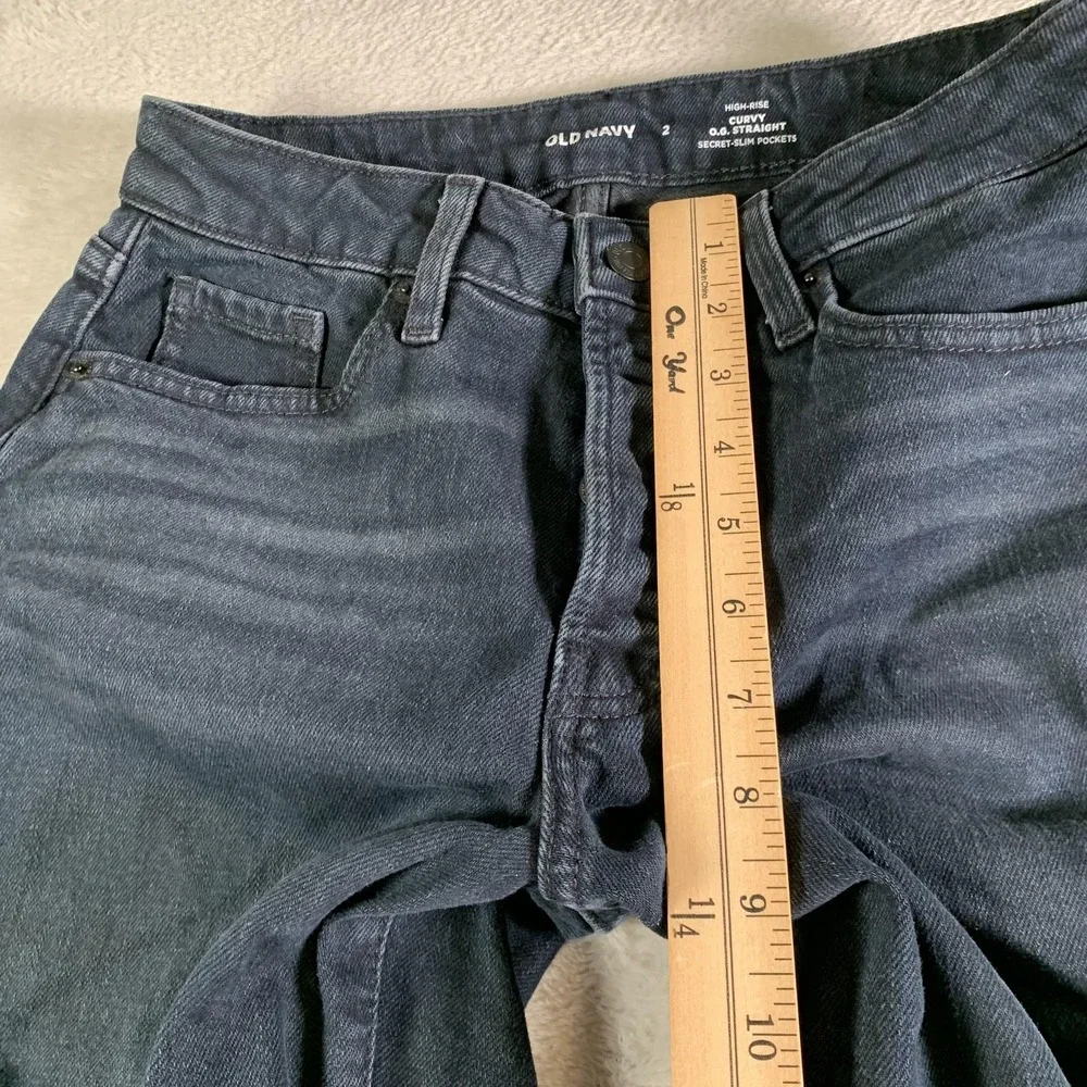 Old Navy Jeans Womens 2 Dark Wash High Rise Curvy OG Straight Distressed Raw Hem
